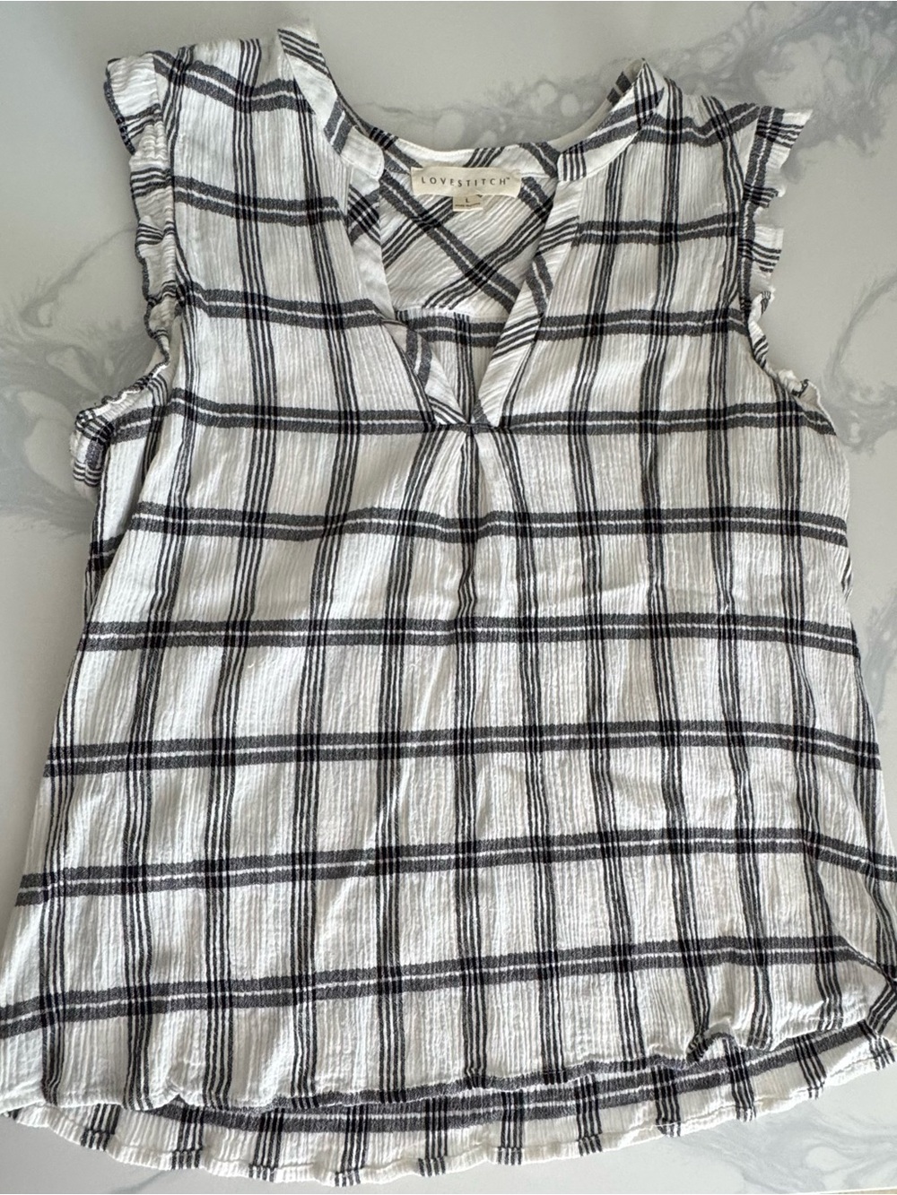 lovestitch Black and White Plaid Ruffle Cap Sleeve Top